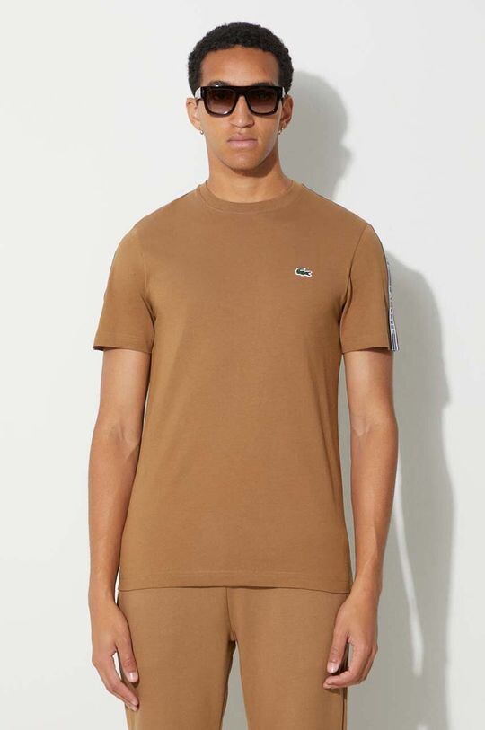 

Хлопковая футболка Lacoste, коричневый