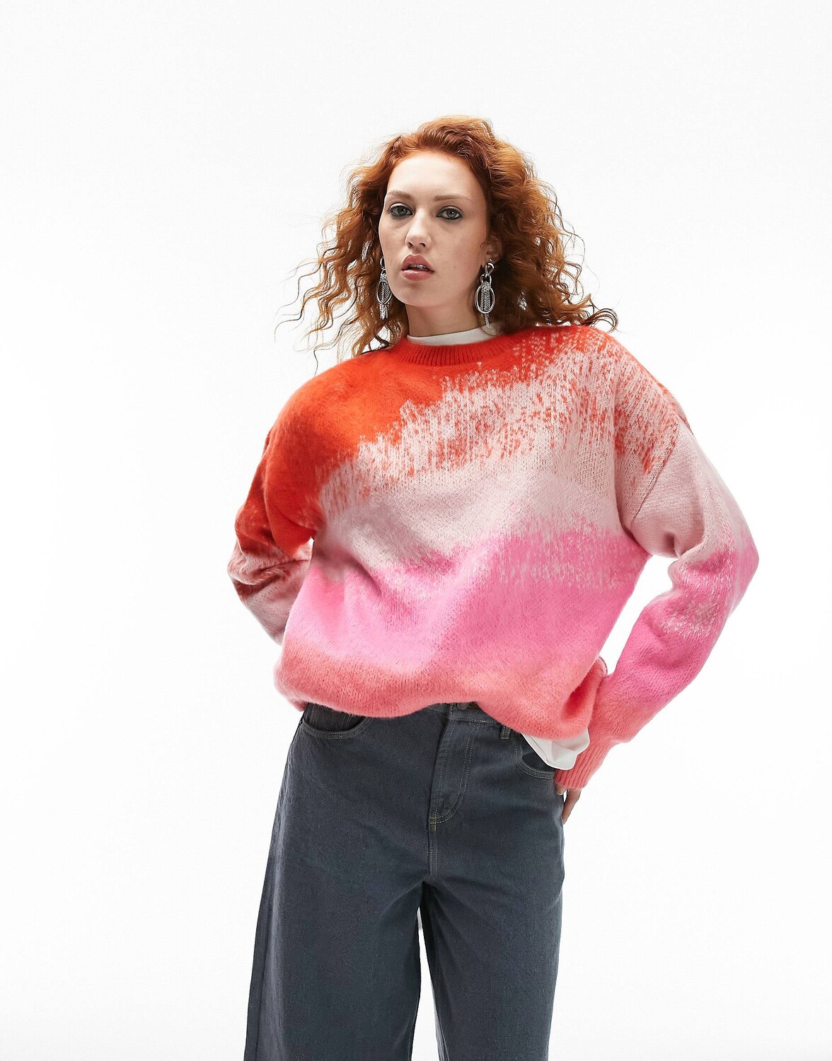 

Разноцветный вязаный джемпер оверсайз с эффектом омбре Topshop, Розовый