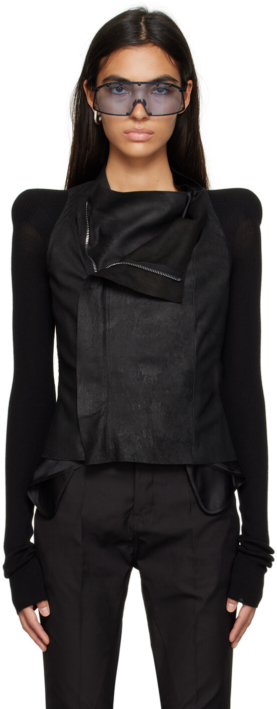 

Черная кожаная куртка кобры Rick Owens, Черный