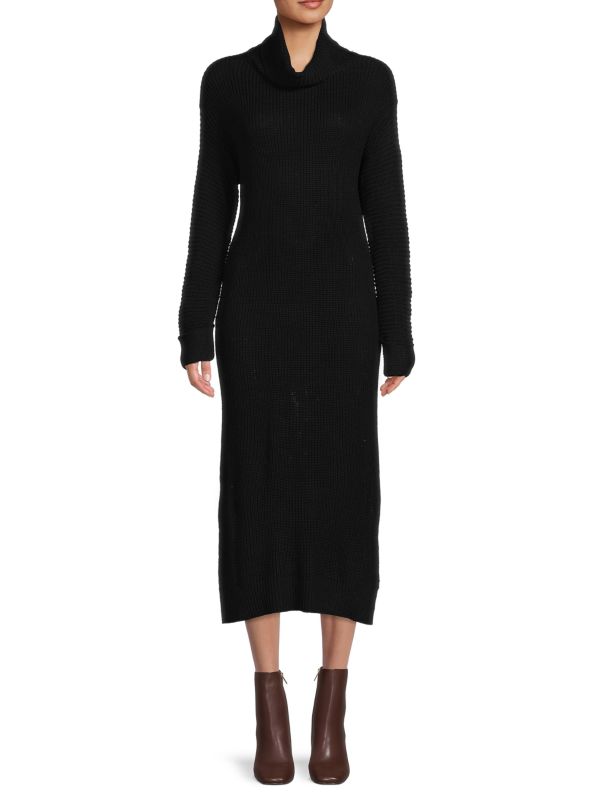 Трикотажное платье в рубчик с высоким воротником Stitchdrop Black