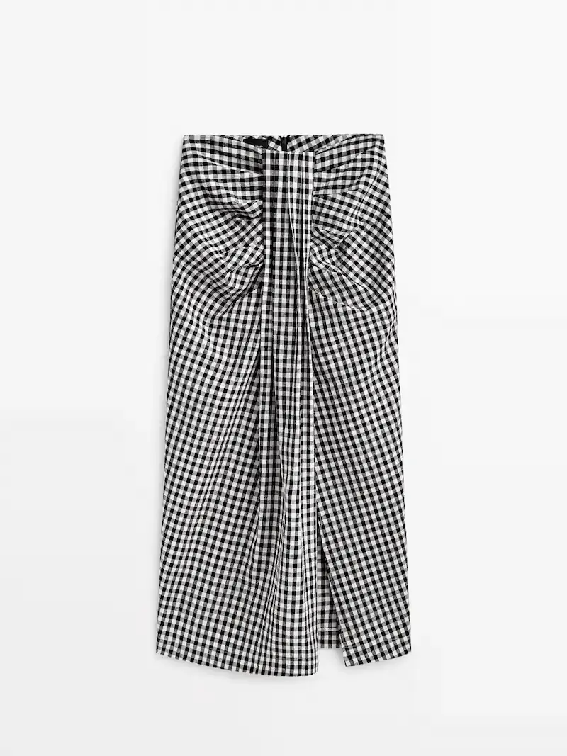 

Юбка Massimo Dutti Gingham Midi - Studio, черный/белый