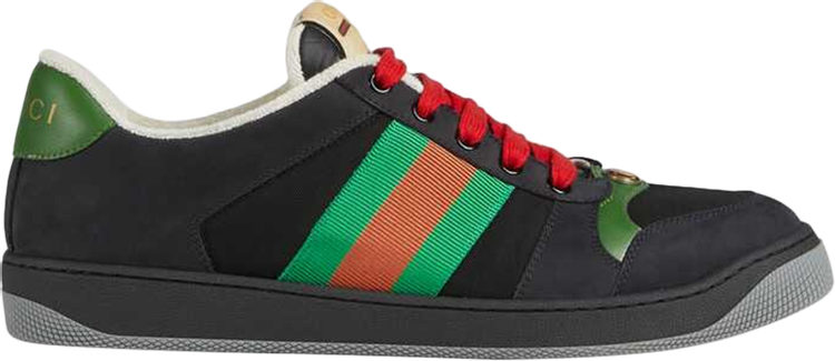 Кроссовки Gucci Screener Suede Black Green, черный - фото