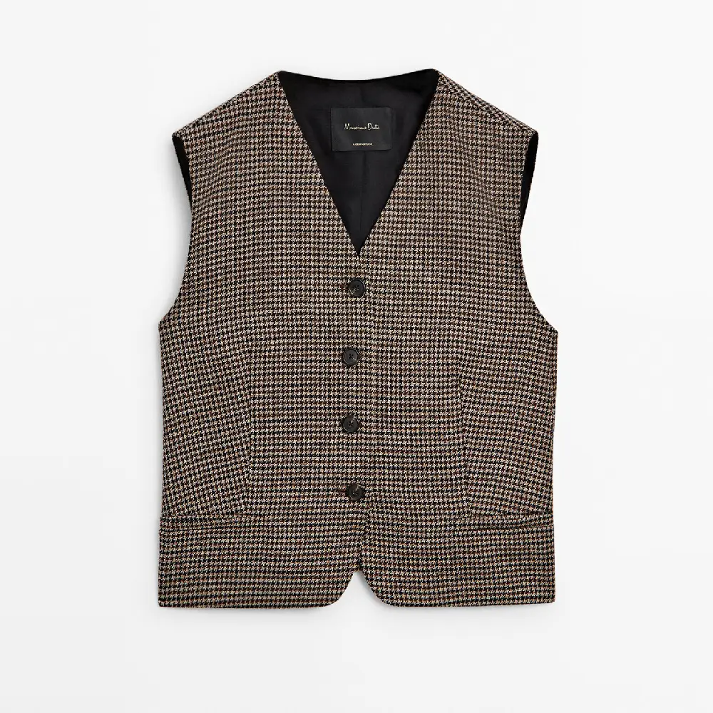 Жилет Massimo Dutti Houndstooth, коричневый пиджак massimo dutti houndstooth double breasted коричневый