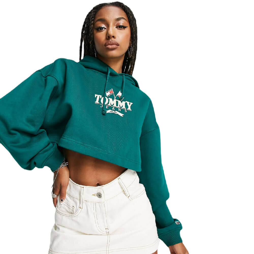 

Худи Tommy Jeans Super Crop Modern Prep, темно-зеленый
