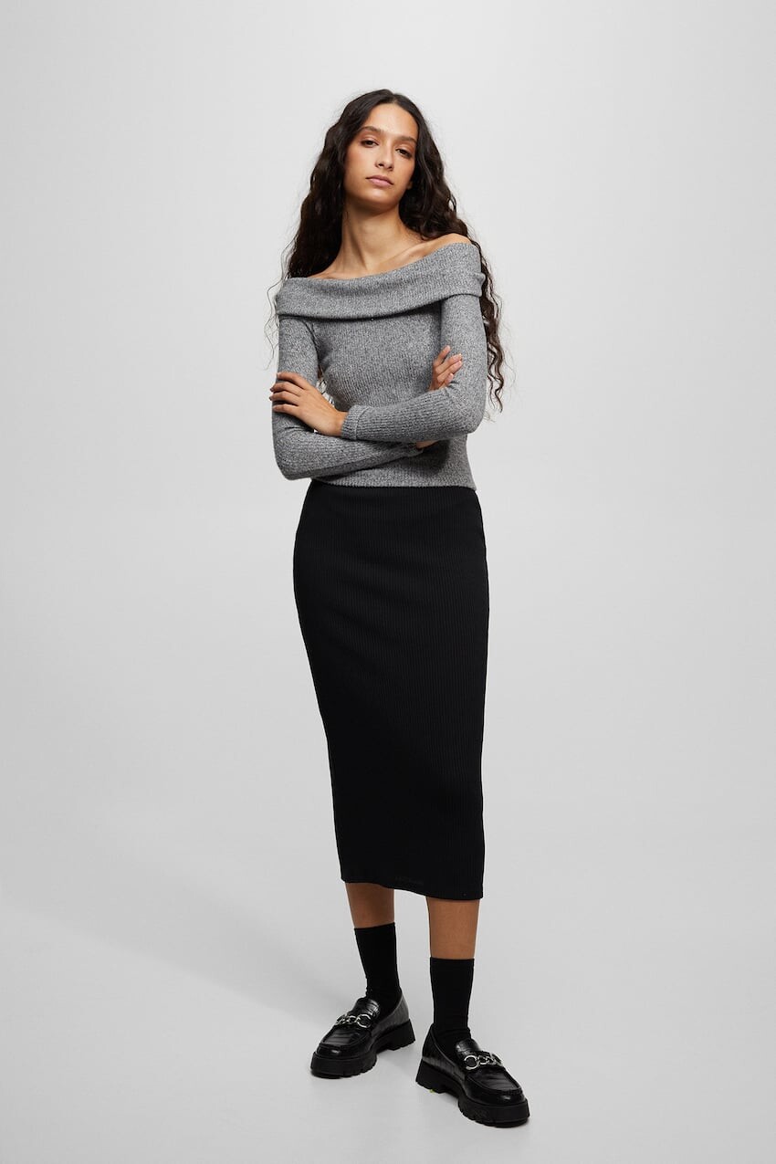 

Юбка миди в рубчик Pull&Bear, черный