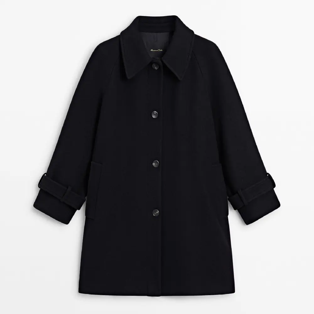 

Пальто Massimo Dutti Tabard-effect Wool Blend, черный