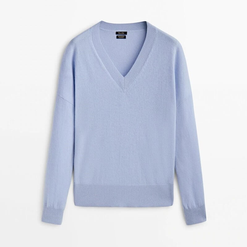 

Свитер Massimo Dutti 100% Cashmere V-Neck, голубой, Синий