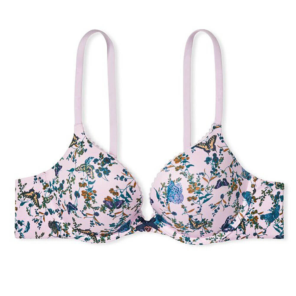 

Бюстгальтер пуш-ап Victoria's Secret Body By Victoria Smooth & Lace, светло-розовый/синий