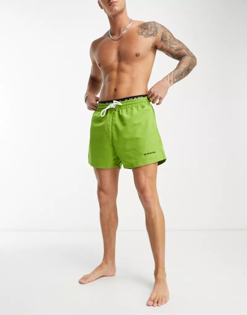 Зеленые шорты для плавания стандартной длины с логотипом на талии We Are We Wear Bobbie