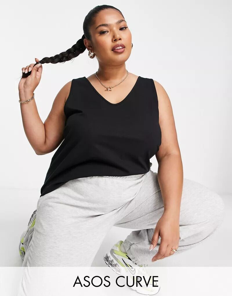 

Черная хлопковая майка с круглым вырезом ASOS Curve Ultimate — ЧЕРНАЯ