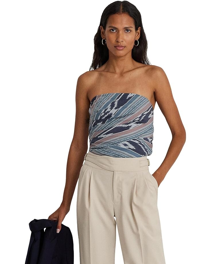 

Платье LAUREN Ralph Lauren Geo Stripe Cotton Strapless Blouse, нави