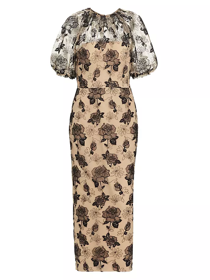 Платье макси из тюля Naomi с цветочным принтом Lela Rose, бежевый кардиган lela regular fit бежевый