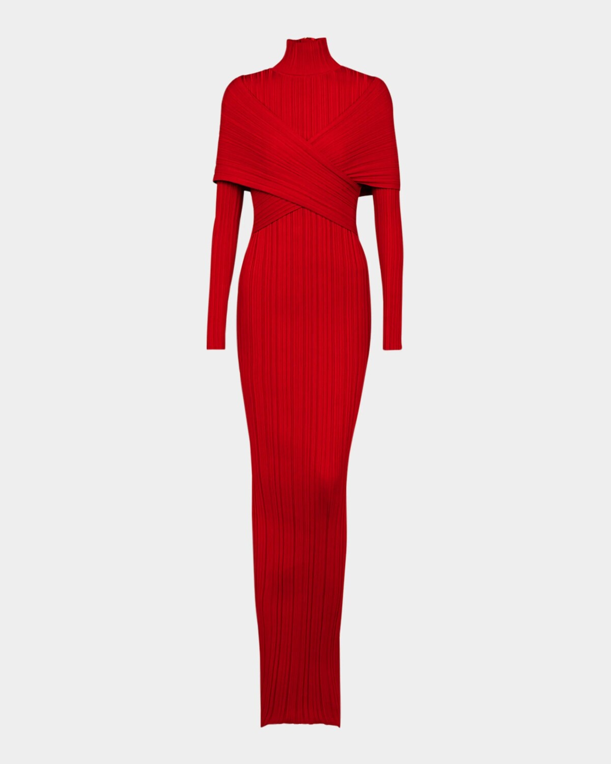 

Облегающее платье макси с водолазкой в ​​рубчик Balmain, красный