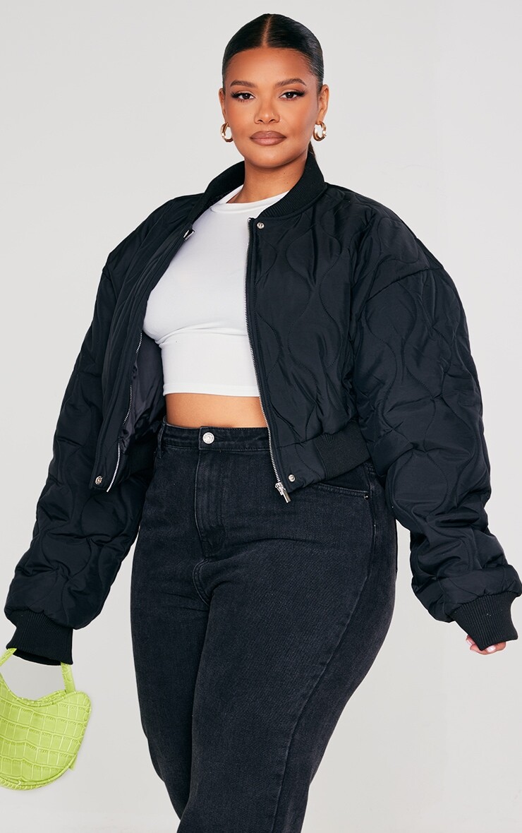

PrettyLittleThing Плюс черный бомбер со вставками