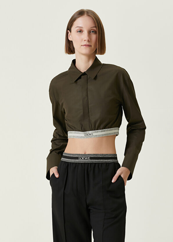 

Укороченная рубашка цвета хаки с логотипом Loewe