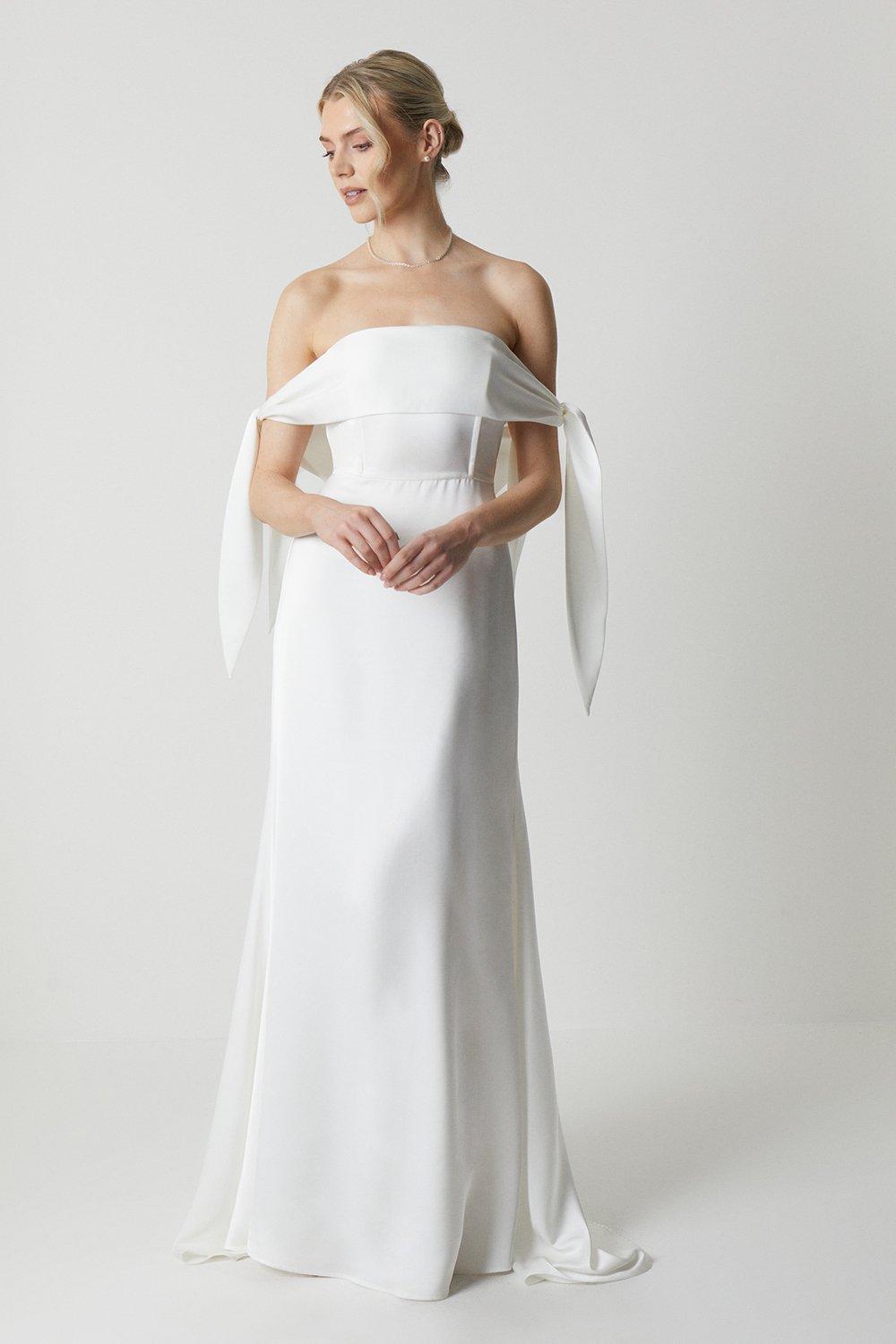 Атласное свадебное платье-бандо с завязками Coast, белый