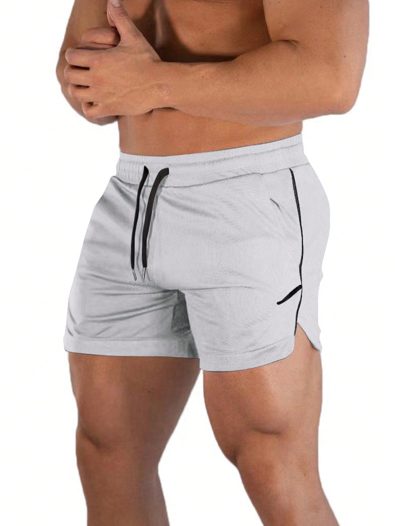 Мужские спортивные шорты SHEIN Fitness с карманами на талии и шнурком, светло-серый