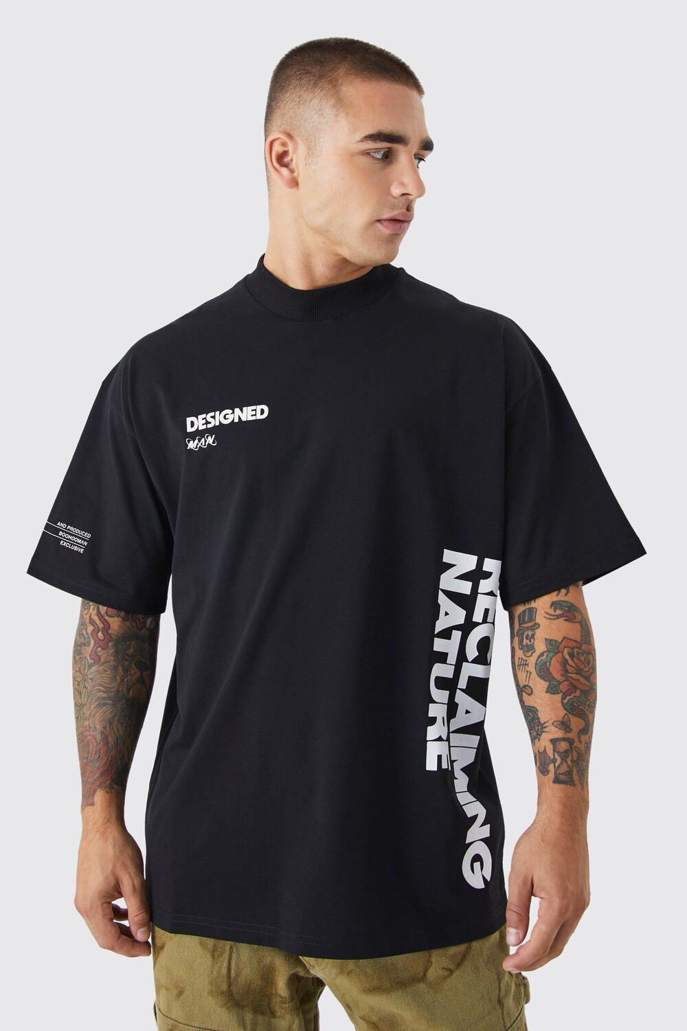 

Футболка оверсайз с графикой reclaiming nature Boohoo, черный