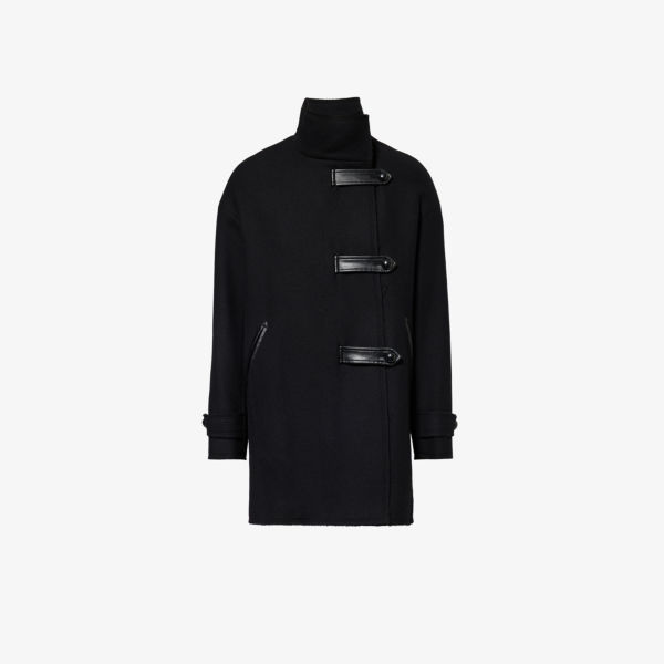 цена Пальто классического кроя из смесовой шерсти с высоким воротником Ikks, черный