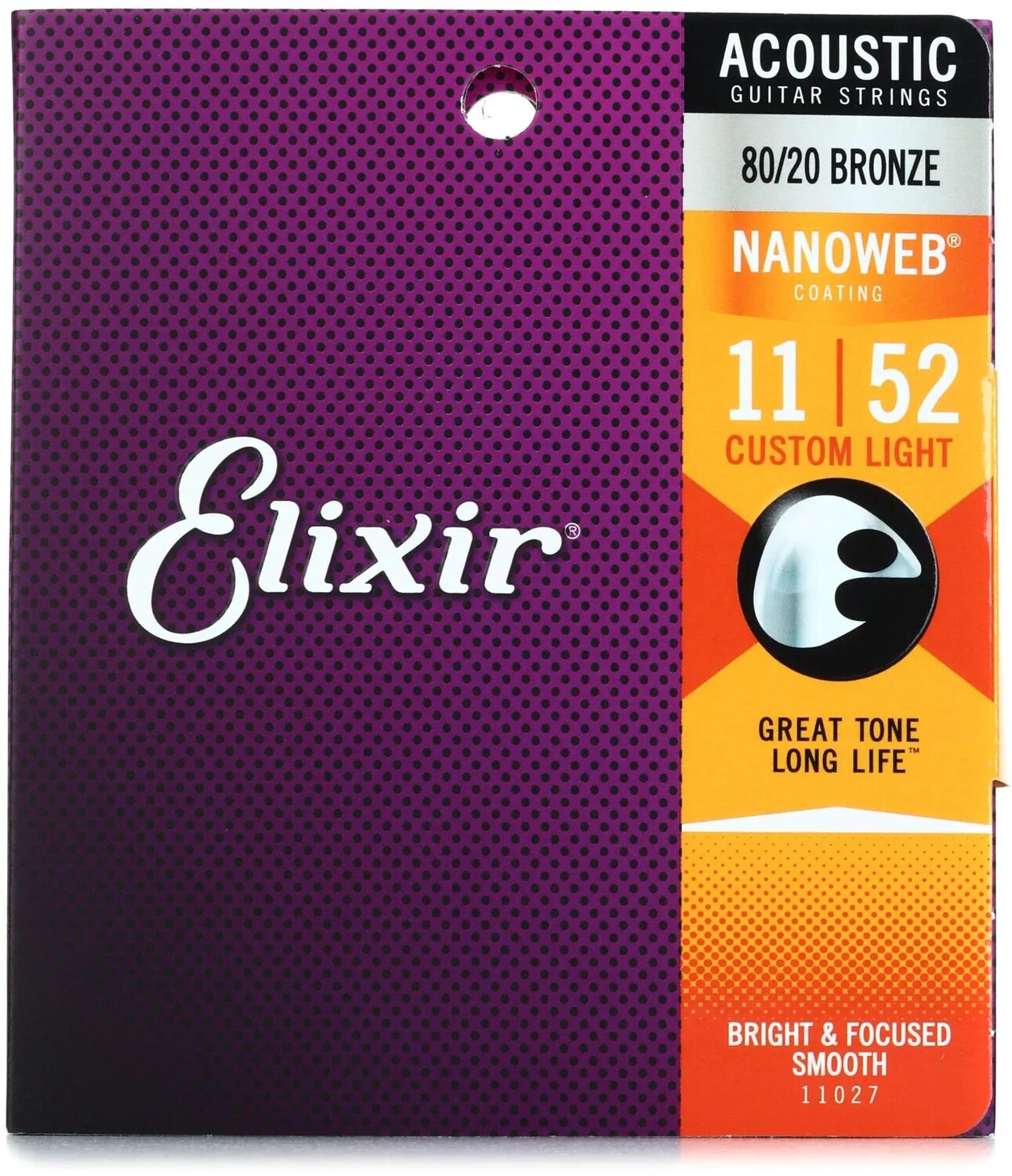 

Струны Elixir Strings 11027 Nanoweb 80/20 для акустической гитары — .011-.052 Custom Light
