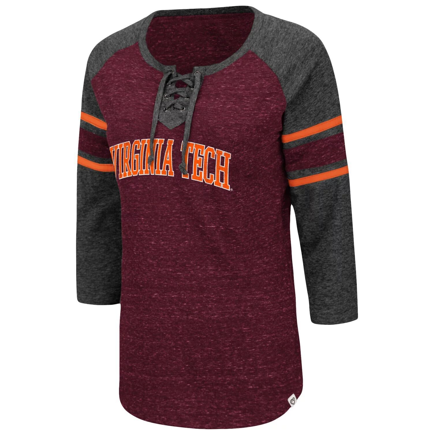 

Женская футболка Colosseum Maroon/Heheated Charcoal Arkansas Razorbacks Scienta Pasadena Raglan с рукавами 3/4 на шнуровке Colosseum