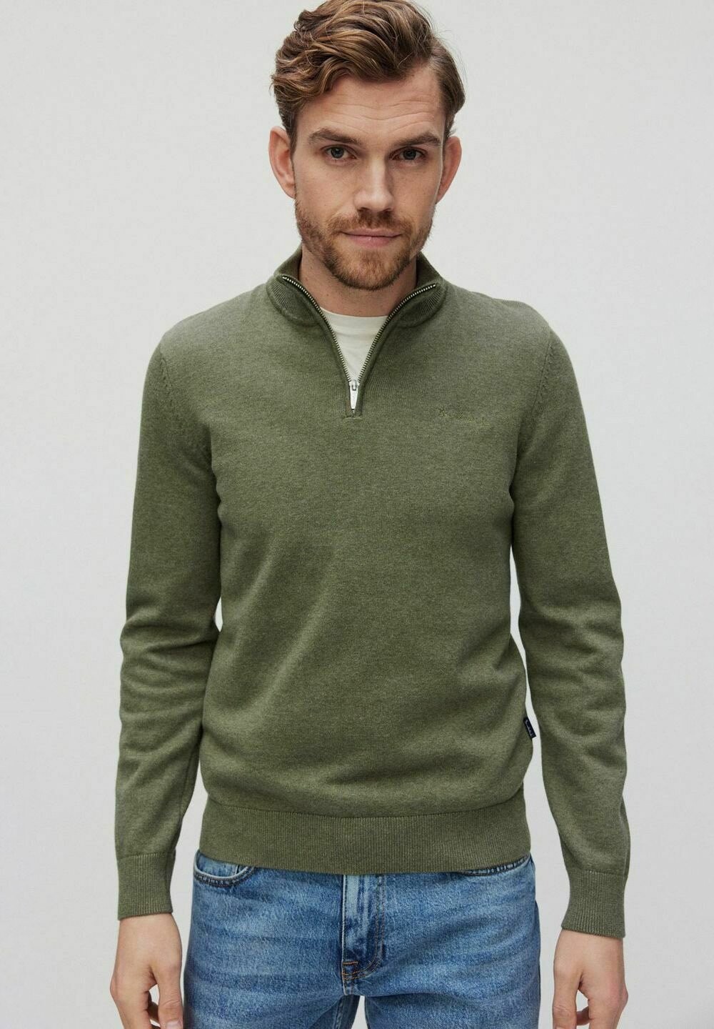 

Вязаный свитер Didier half zip BONDELID, цвет olive green mel