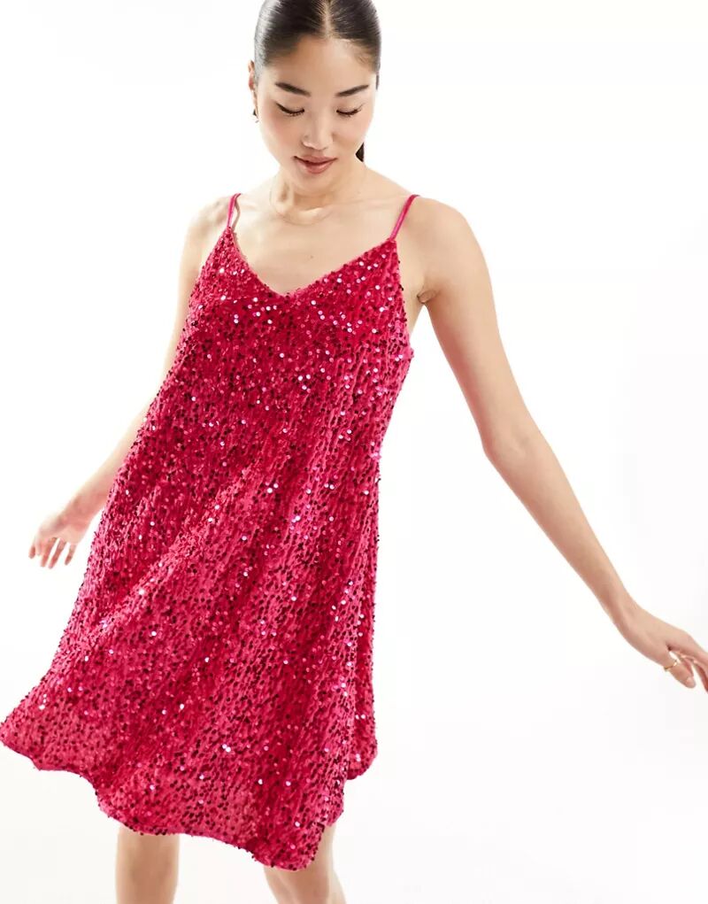 Ярко-розовое платье мини с бантом и пайетками Jayley