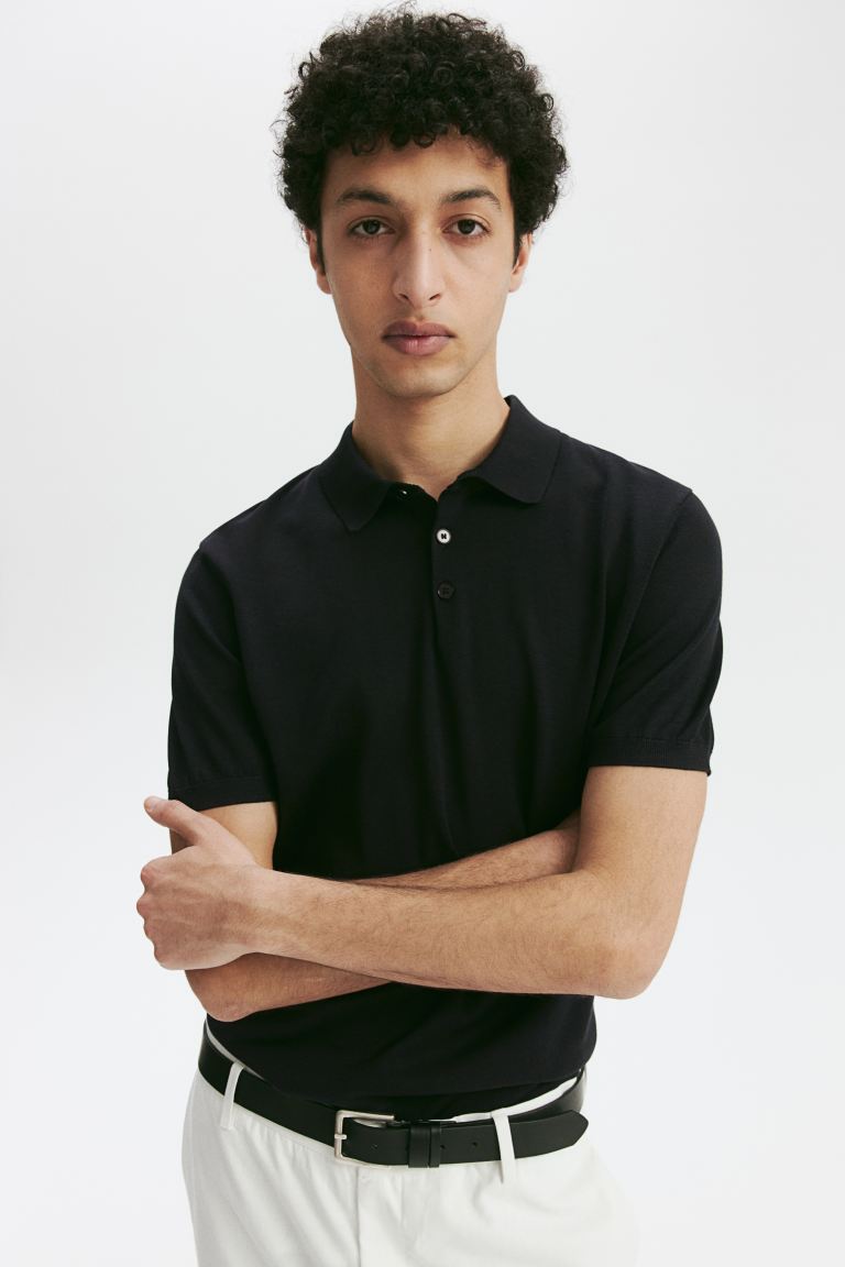 цена Рубашка-Поло из смесового шелка приталенного кроя H&M, черный