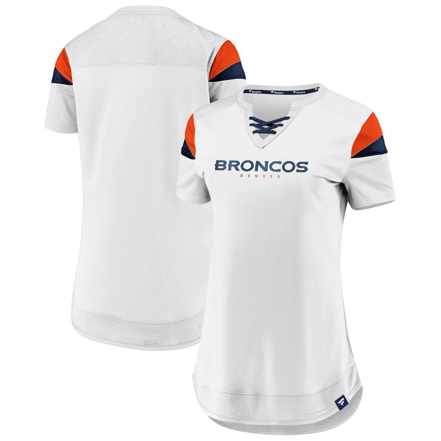 

Женская белая футболка Fanatics Denver Broncos Draft Me со шнуровкой Fanatics