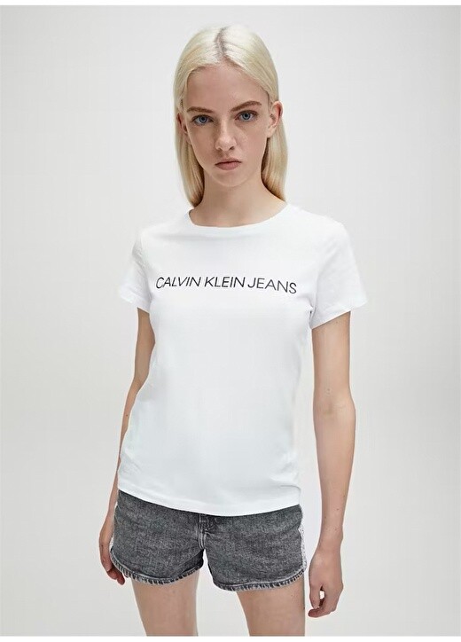 

Белая женская футболка с круглым вырезом и принтом Calvin Klein Jeans, Белый