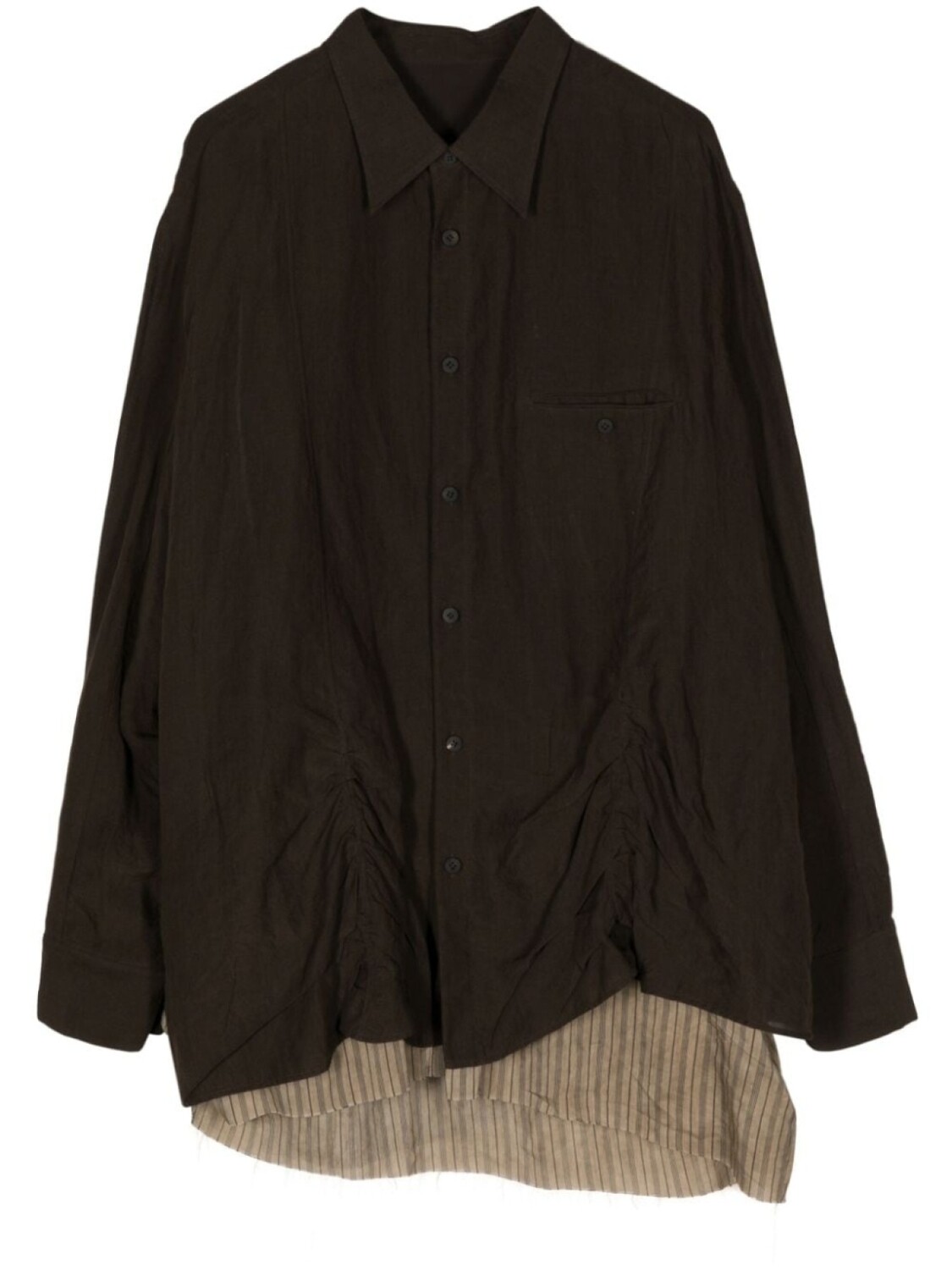 

Ziggy Chen striped-underlayer ruched shirt, коричневый