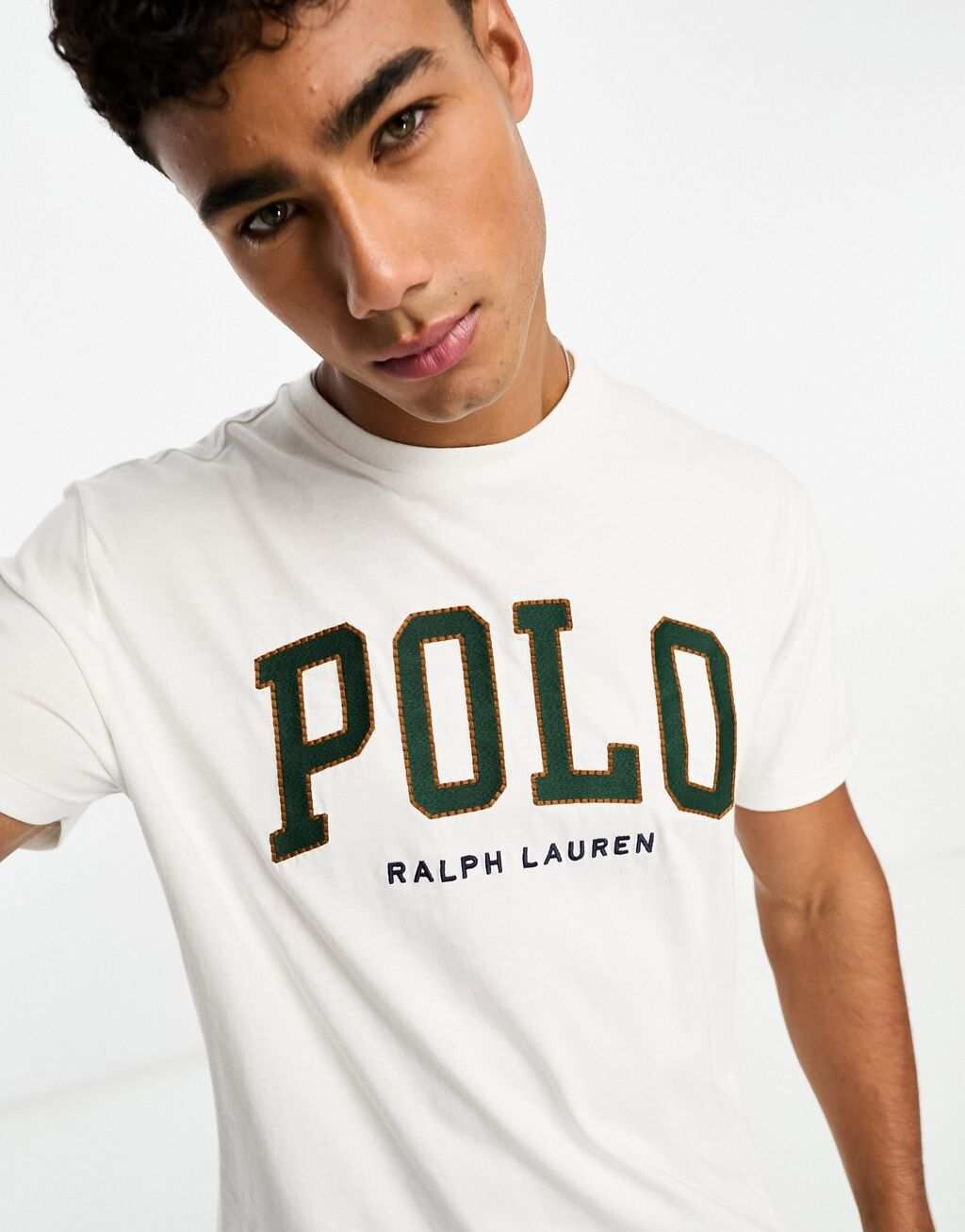 

Кремовая классическая футболка оверсайз с логотипом Polo Ralph Lauren Collegiate, Бежевый