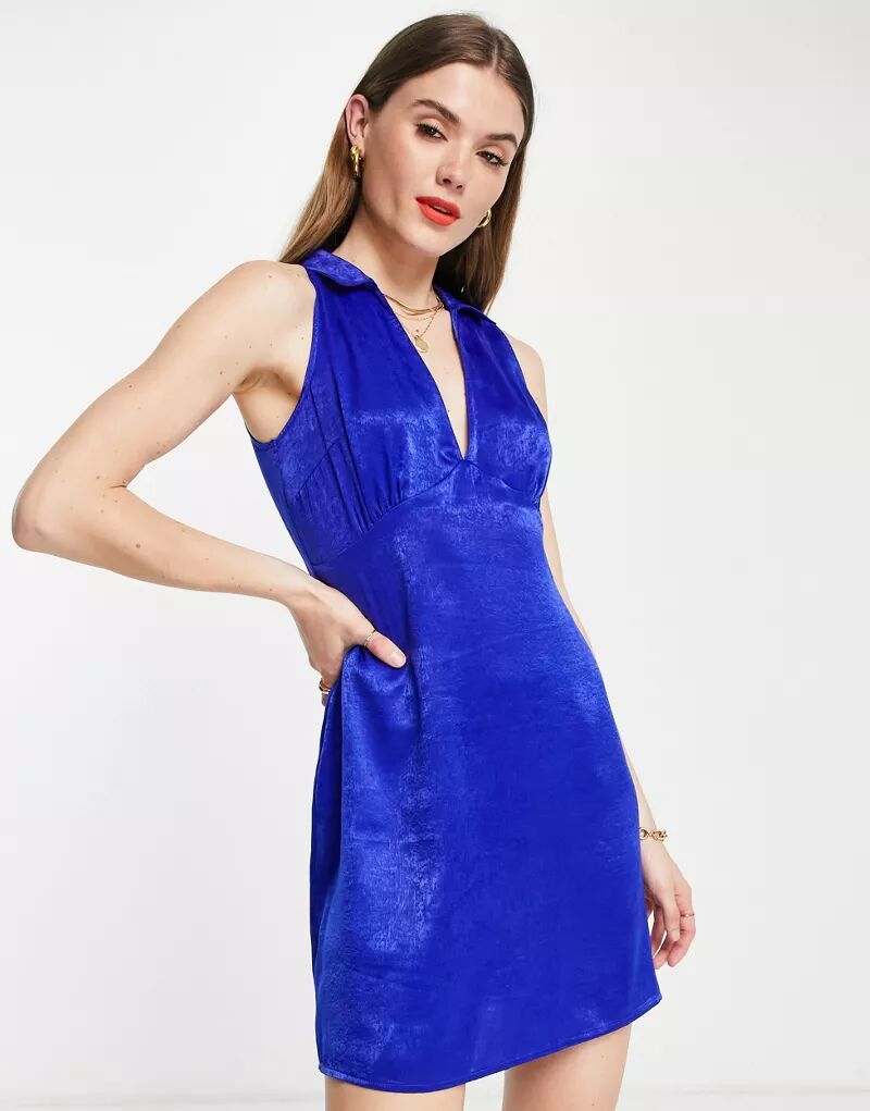 Кобальтово-синее короткое платье с атласным воротником от Lola May
