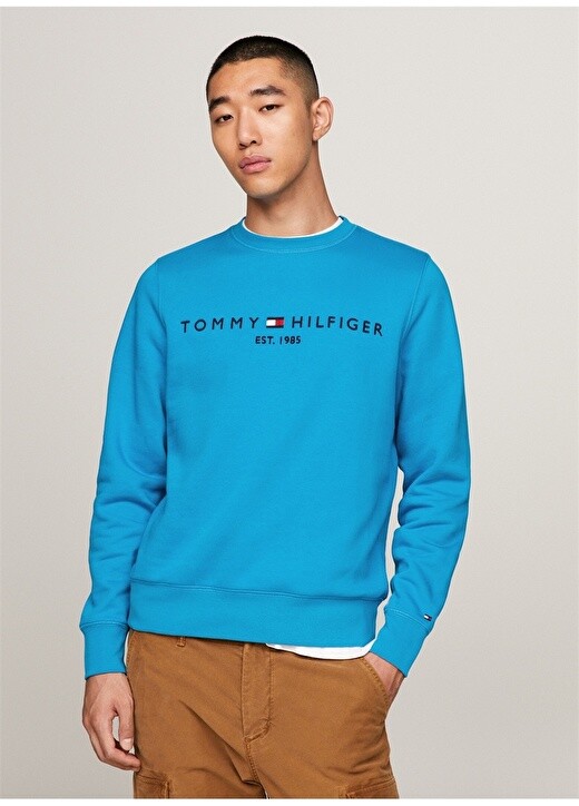 

Синяя мужская толстовка с круглым вырезом Tommy Hilfiger, Синий