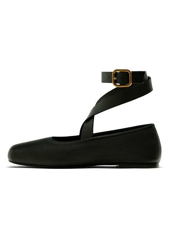 

Балетки с браслетом на щиколотке Square Toe Flats Massimo Dutti, черный