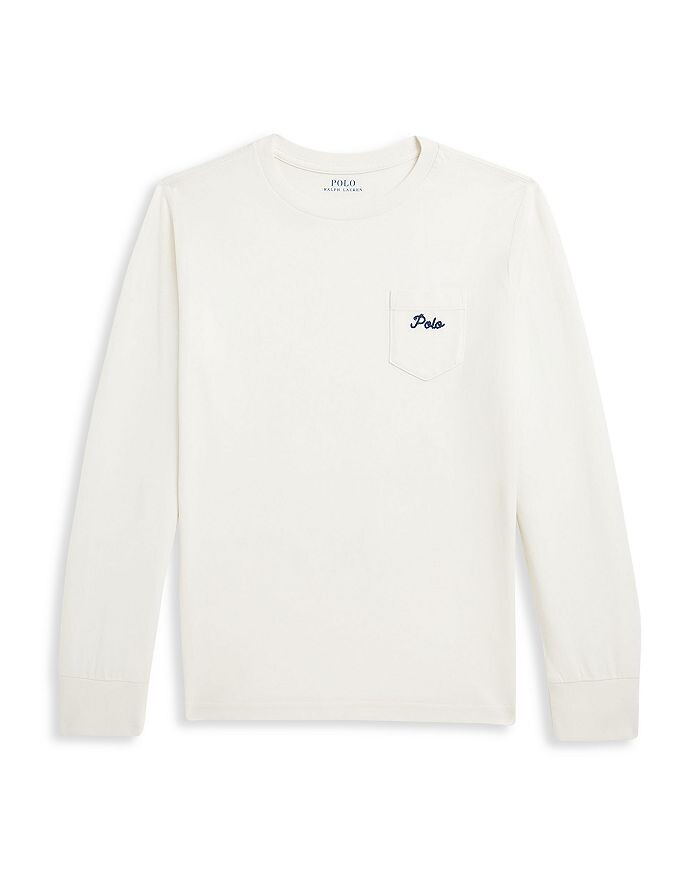 

Хлопковая футболка с длинными рукавами и принтом собаки Polo Ralph Lauren для мальчиков — Big Kid, белый