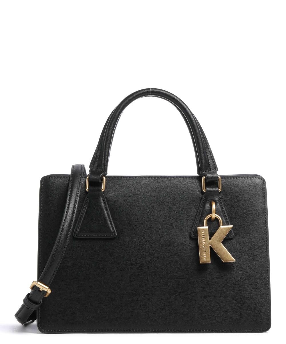 

Сумочка с замком из мелкозернистой яловой кожи Karl Lagerfeld, черный