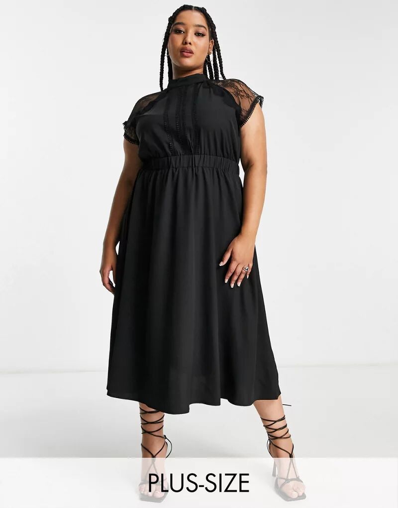 Черное платье миди А-силуэта с кружевной отделкой Liquorish Curve Liquorish Plus фото
