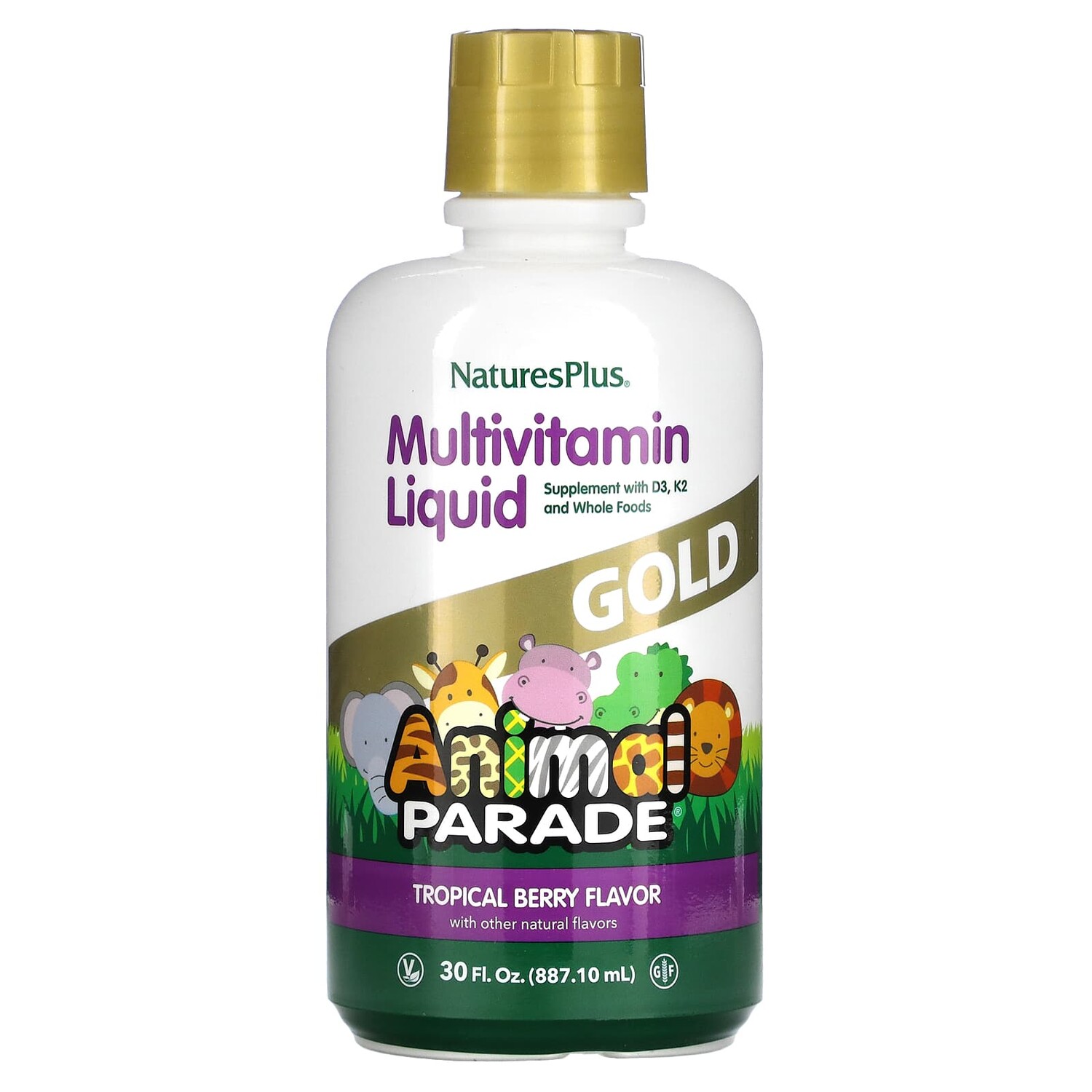 

Source of Life, Animal Parade, Gold Liquid, мультивитамины для детей в жидкой форме, вкус тропических ягод, 887,10 мл (30 жидк. унций), NaturesPlus