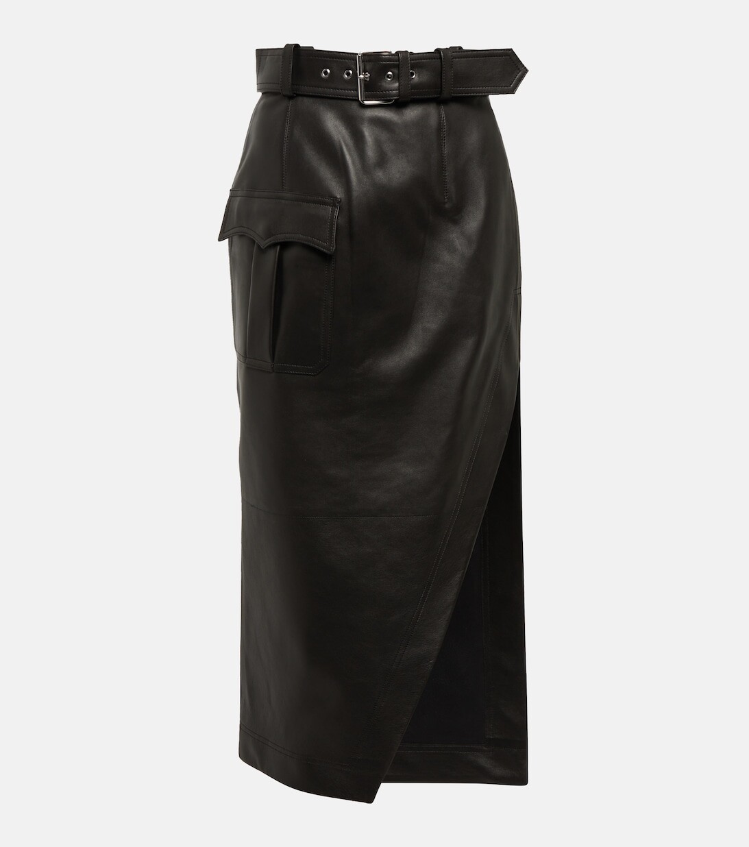 

Кожаная юбка миди ALEXANDER MCQUEEN, черный