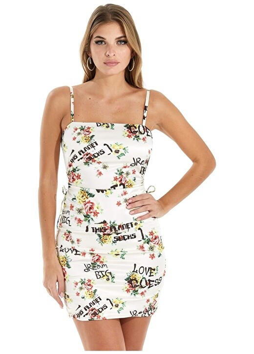 

Разноцветное женское мини-платье с квадратным воротником Guess
