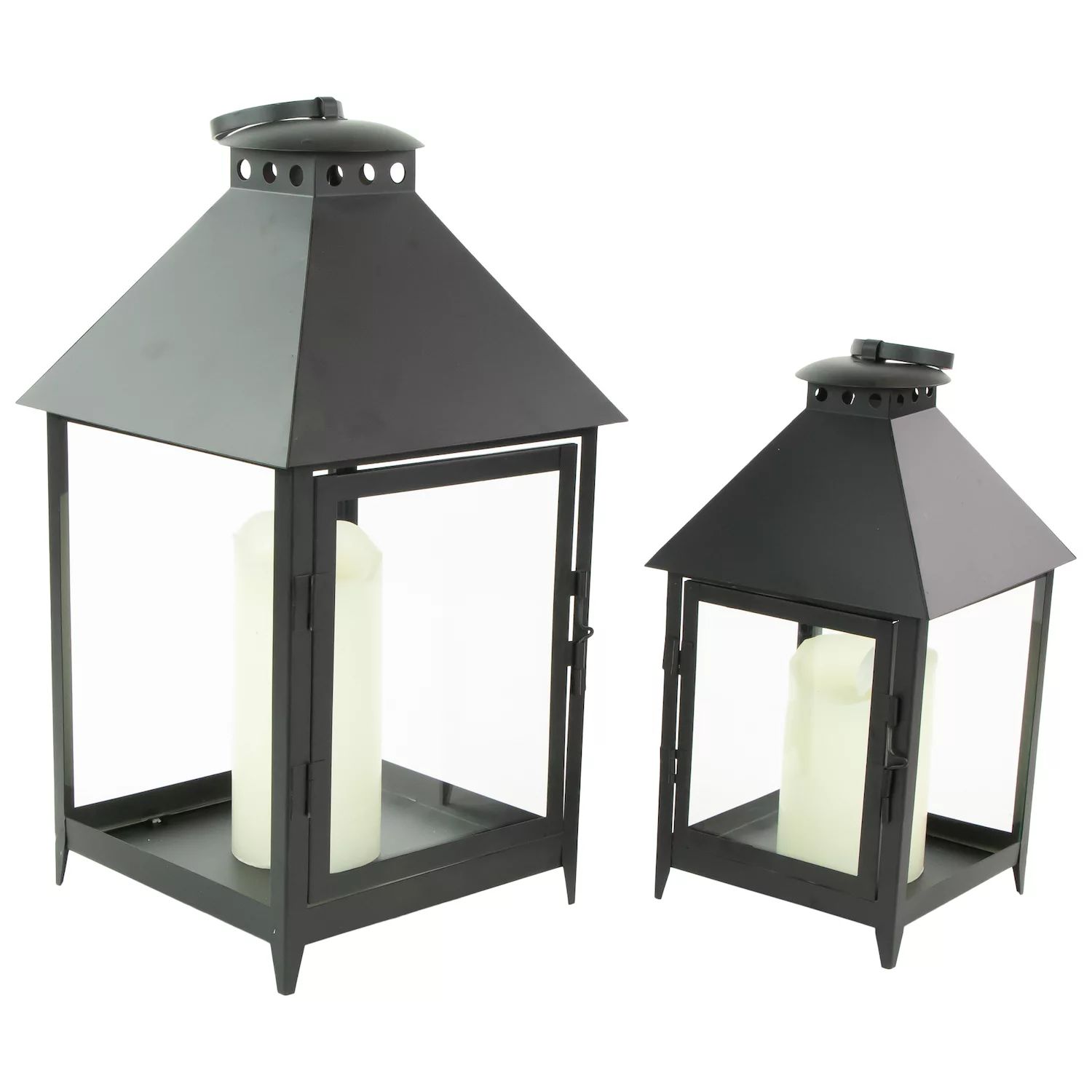 Набор из 2 черных фонарей-свеч в современном стиле диаметром 15,75 дюйма. набор оцинкованных фонарей из 2 предметов