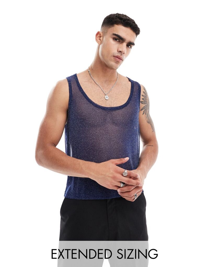 

Темно-синий сетчатый жилет с блестками ASOS DESIGN