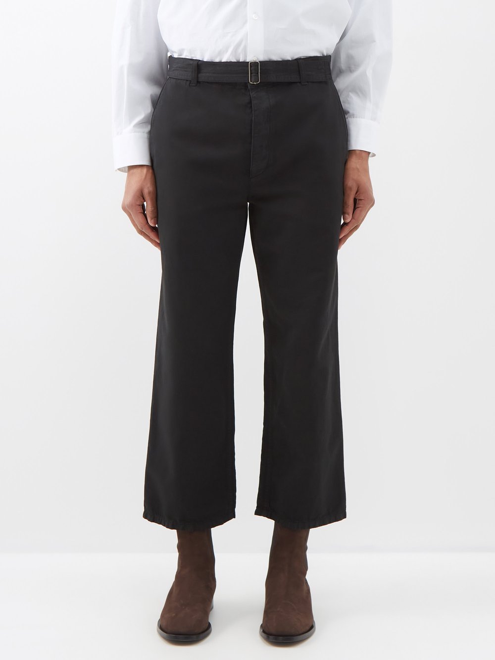 Укороченные брюки из смесового хлопка с восточным поясом The Row, черный черные брюки давиде the row