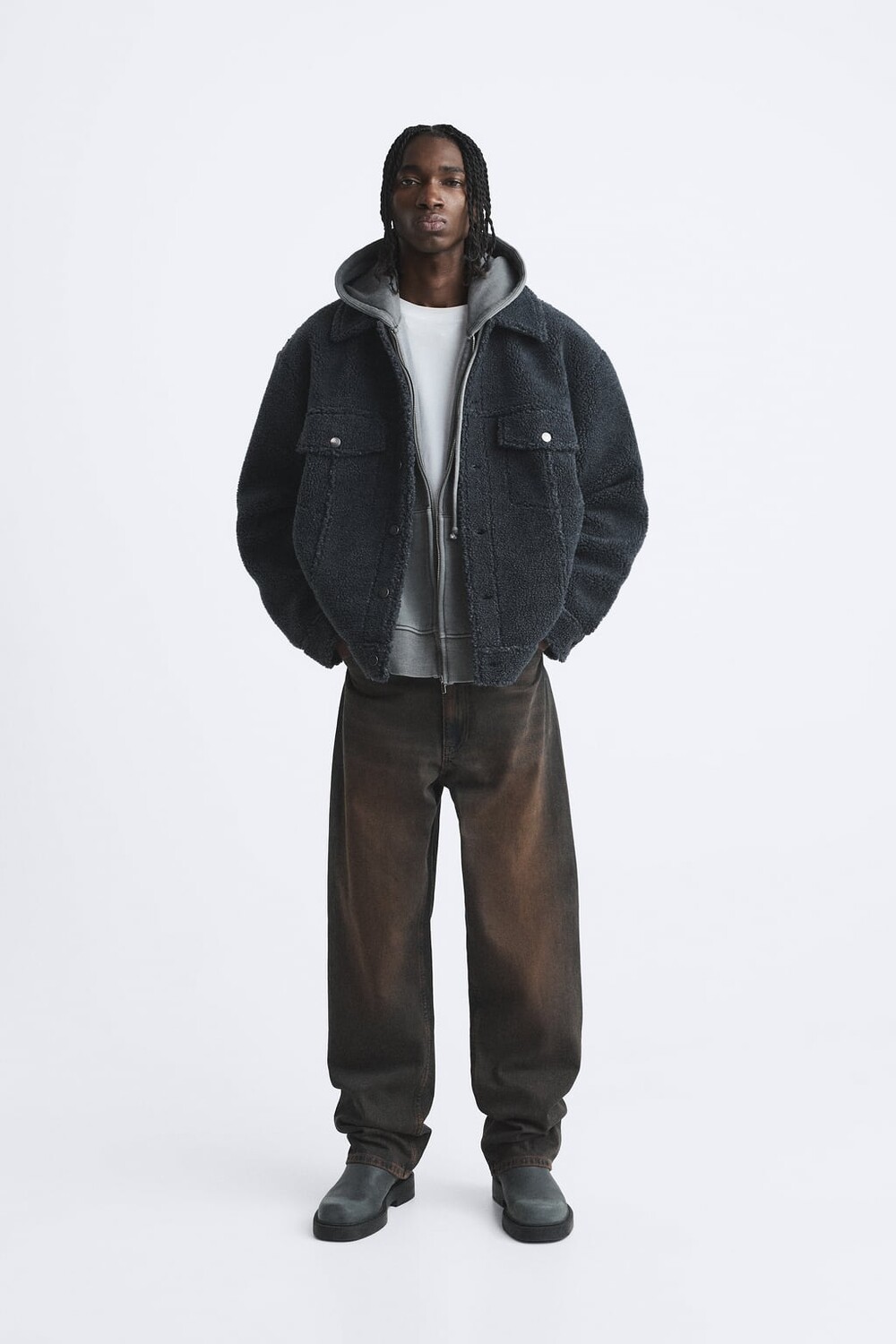 

Куртка из искусственной замши с искусственной овчиной ZARA, синий