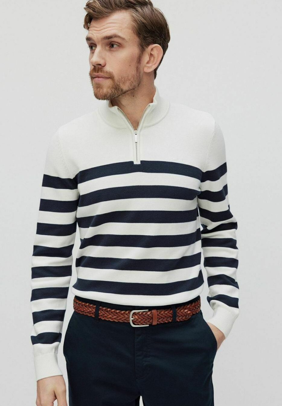 

Вязаный свитер Didier half zip BONDELID, цвет offwhite stripe