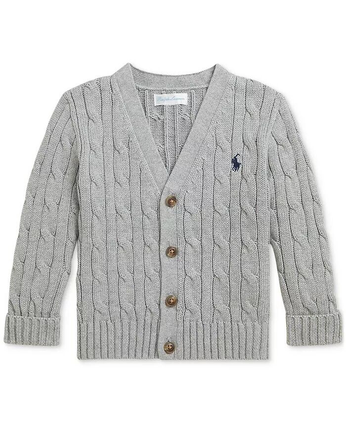 

Детский хлопковый кардиган косой вязки Polo Ralph Lauren, серый