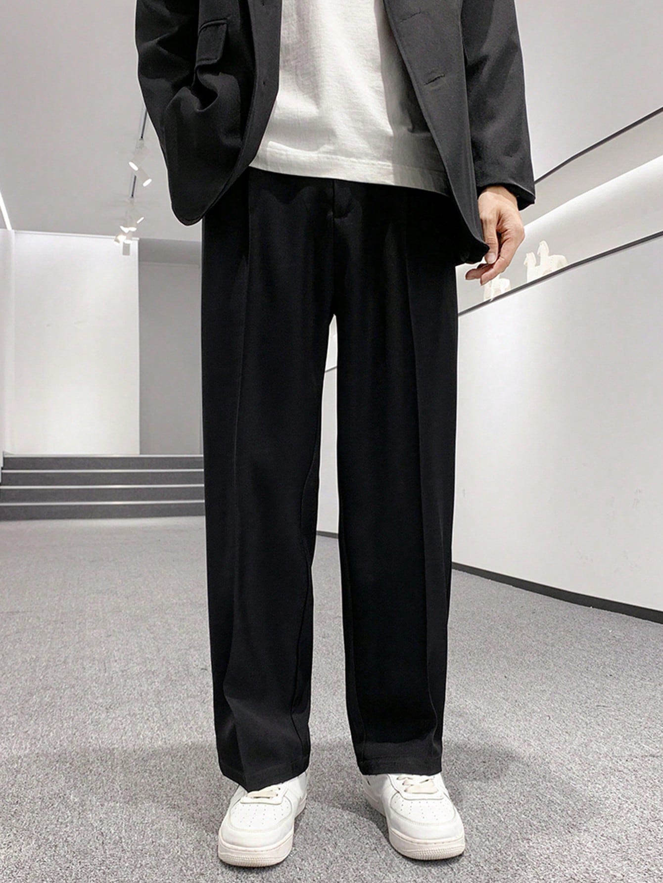 Мужские однотонные классические брюки со швом спереди, черный