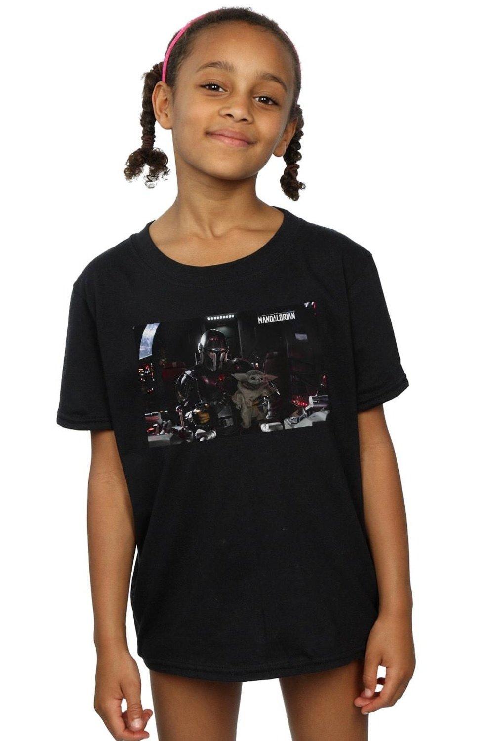 Хлопковая футболка «Мандалорец Мандо и второй пилот» Star Wars, черный фотографии