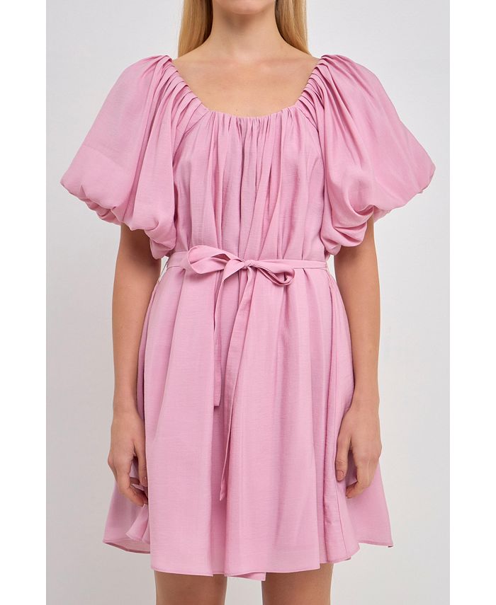 Женское мини-платье со складками и пышными рукавами endless rose, розовый